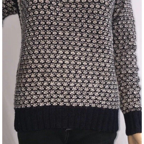 Max Studio Sweater Small Navy Blue Ivory Texture Knit Raglan Sleeve Wool Blend - Picture 8 of 12
